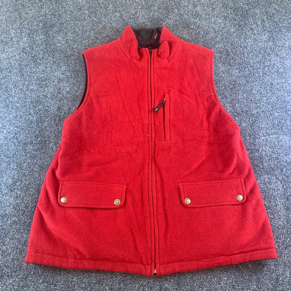 Lauren Ralph Lauren Fleece Vest Womens Large Red Black Good LRL X67 Reversible
